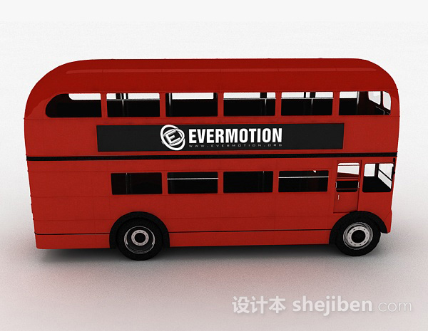 免费红色双层巴士车3d模型下载