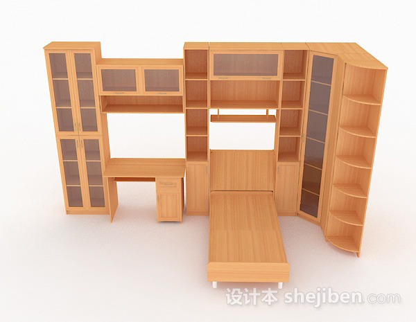 现代风格黄色家居木质墙柜3d模型下载