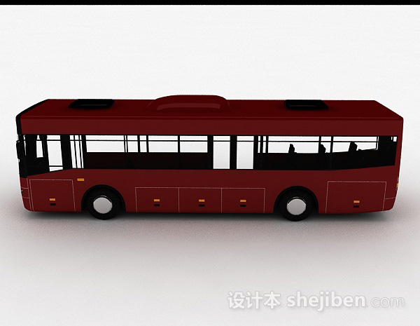 免费红色巴士车3d模型下载