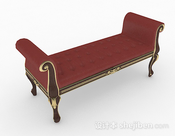 欧式红色长沙发凳3d模型下载