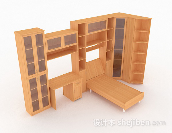 黄色家居木质墙柜3d模型下载