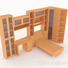 黄色家居木质墙柜3d模型下载