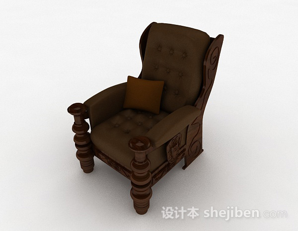 中式棕色单人沙发3d模型下载