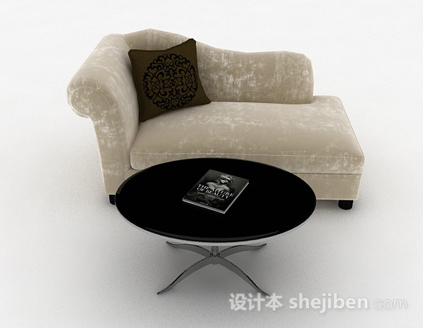 现代风格米白色单人布艺沙发3d模型下载