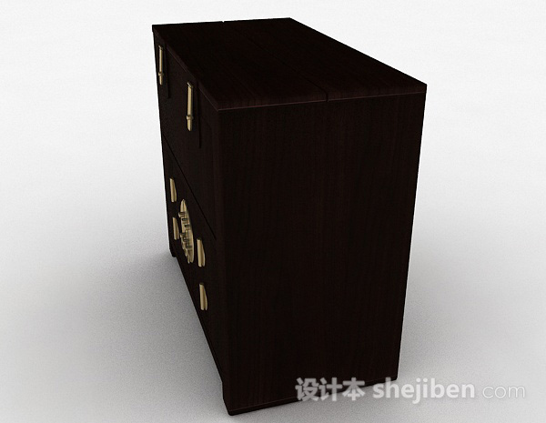 免费中式风格黑色木质床头柜3d模型下载