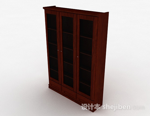 现代风格棕色木质三门衣柜3d模型下载