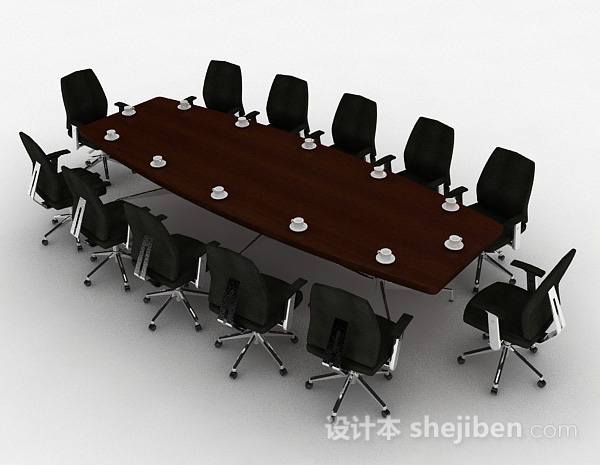 免费棕色会议桌椅组合3d模型下载