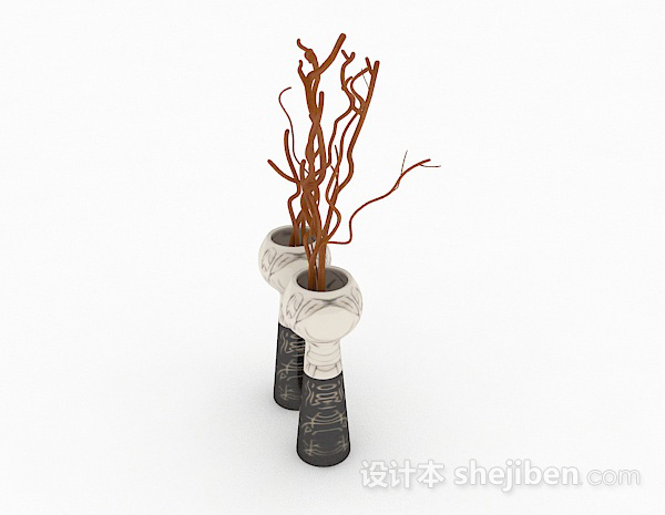 免费中式黑白色陶瓷花瓶3d模型下载