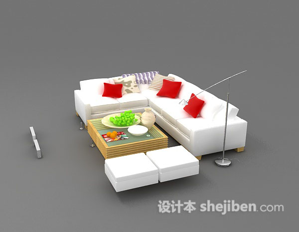 现代风格现代白色家居组合沙发3d模型下载