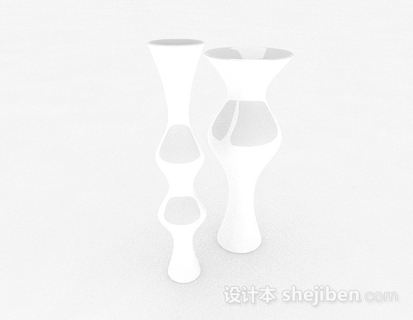 现代风格白色造型广口花瓶3d模型下载