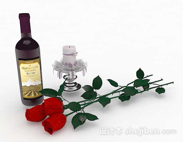 现代风格紫色瓶包装红酒3d模型下载