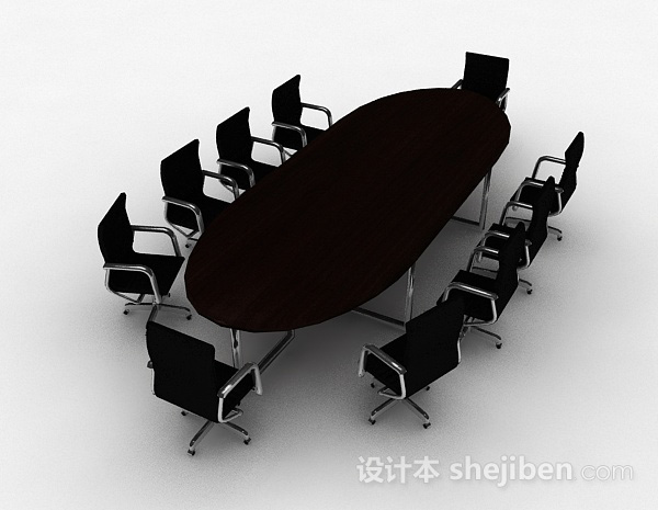 设计本椭圆形会议桌椅组合3d模型下载