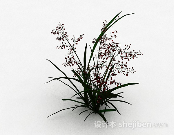 设计本红色花朵草丛3d模型下载