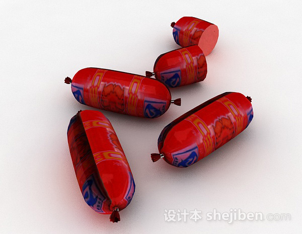 免费红色包装火腿肠3d模型下载