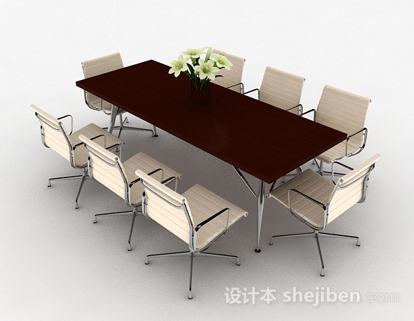 免费现代风格长方形会议桌椅组合3d模型下载