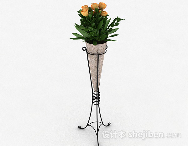 设计本欧式风格橙色花朵花瓶3d模型下载
