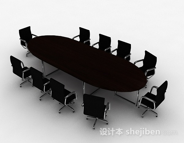 现代风格椭圆形会议桌椅组合3d模型下载