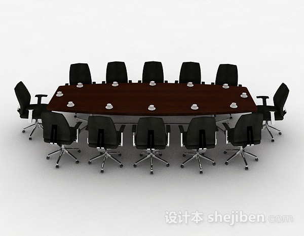 现代风格棕色会议桌椅组合3d模型下载