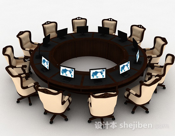 欧式风格简欧会议桌椅3d模型下载