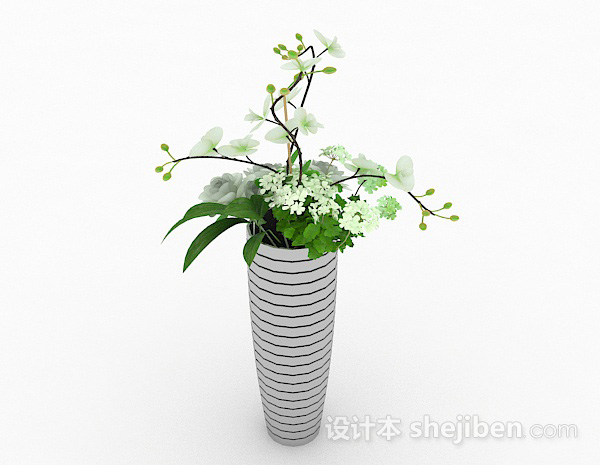 现代风格白色条纹花盆3d模型下载