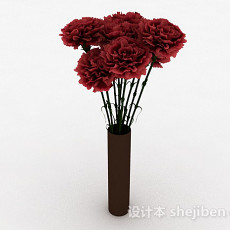 深红色花朵室内插花摆设3d模型下载