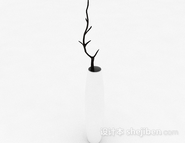 设计本白色花瓶枯枝家居装饰摆设品3d模型下载