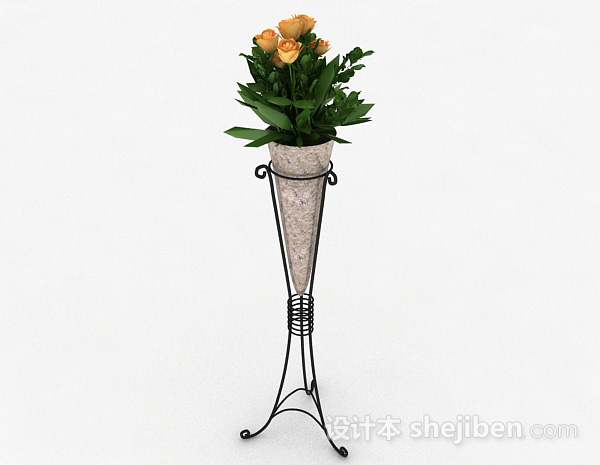 免费欧式风格橙色花朵花瓶3d模型下载