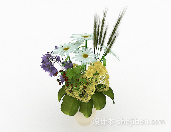 设计本白色花卉植物室内插花摆设3d模型下载
