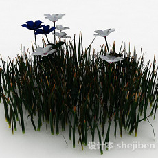 蓝白色花朵花丛3d模型下载