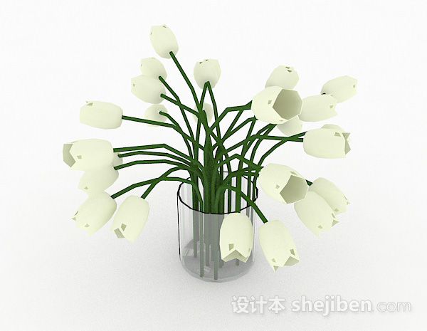 设计本白色花卉家居摆设品3d模型下载