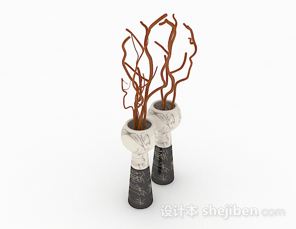设计本中式黑白色陶瓷花瓶3d模型下载