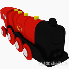 红色老式火车头3d模型下载