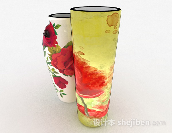 设计本中式风格牡丹花卉图案瓷器瓶3d模型下载
