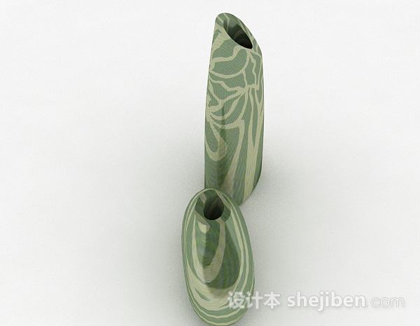 设计本绿色花纹陶瓷花瓶3d模型下载
