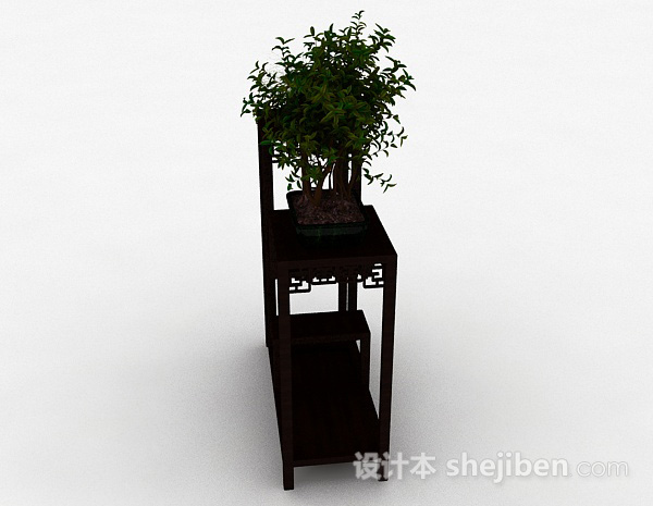 设计本中式风组合木质花架3d模型下载