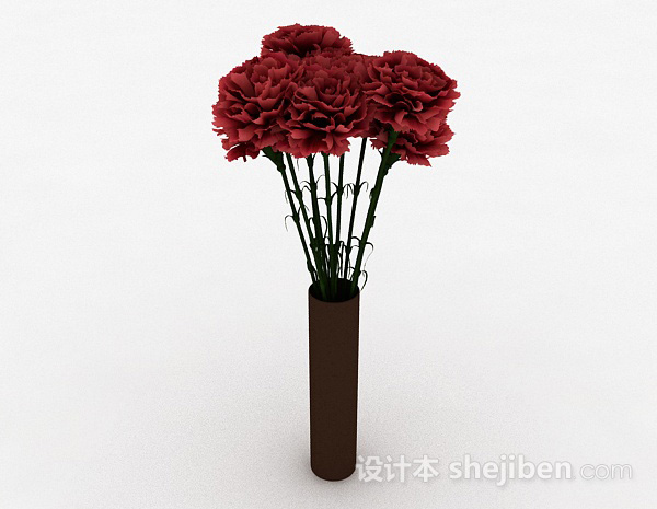 设计本深红色花朵室内插花摆设3d模型下载