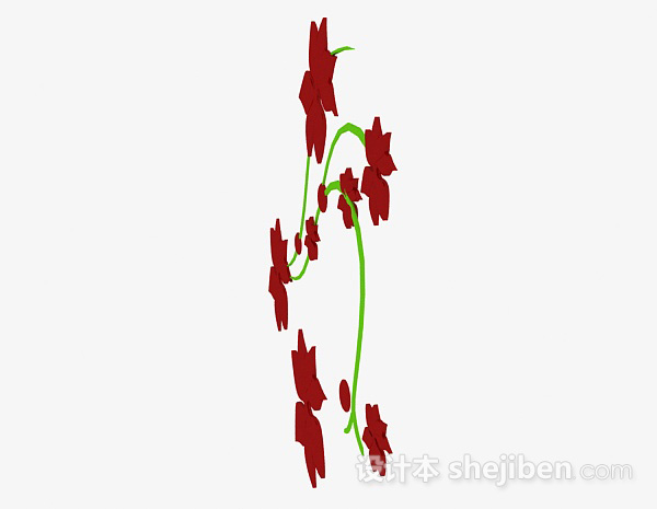 免费红色花卉图案墙纸3d模型下载