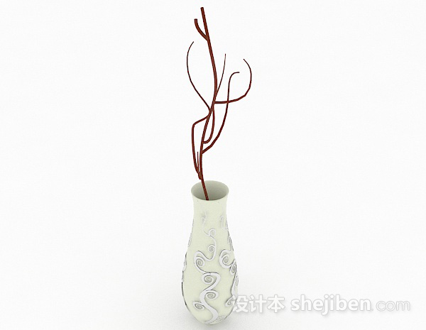免费白色雕花陶瓷花瓶3d模型下载