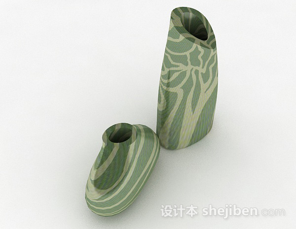 免费绿色花纹陶瓷花瓶3d模型下载