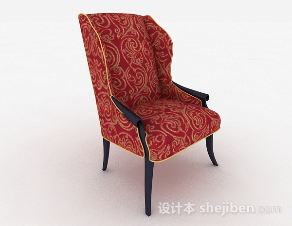 欧式风格欧式红色花纹布艺单人椅3d模型下载