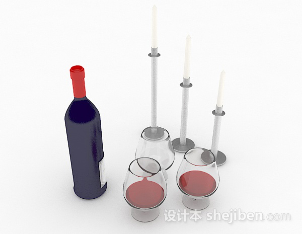 免费蓝色玻璃瓶包装红酒3d模型下载
