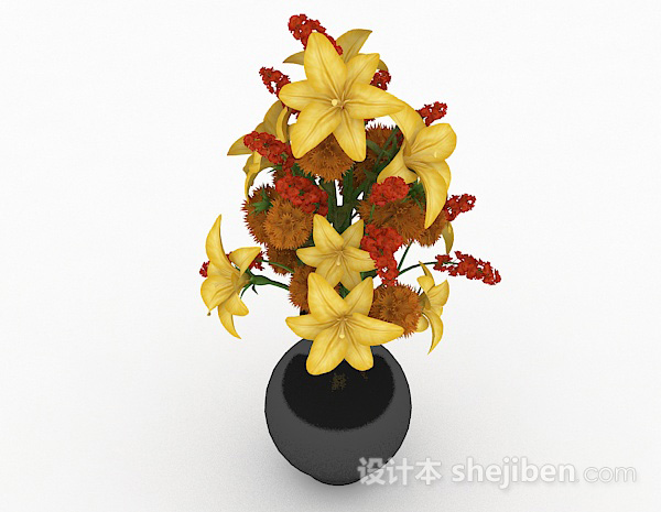 现代风格黄色花朵家居花卉摆设3d模型下载