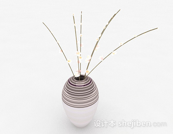 免费圆形条纹大肚陶瓷花瓶3d模型下载