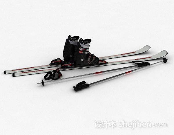 免费银色双板雪橇3d模型下载