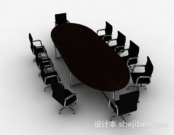 免费椭圆形会议桌椅组合3d模型下载