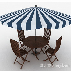 休闲木质室外餐桌椅3d模型下载