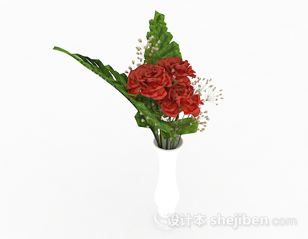 免费红色玫瑰百合花卉家居摆设品3d模型下载