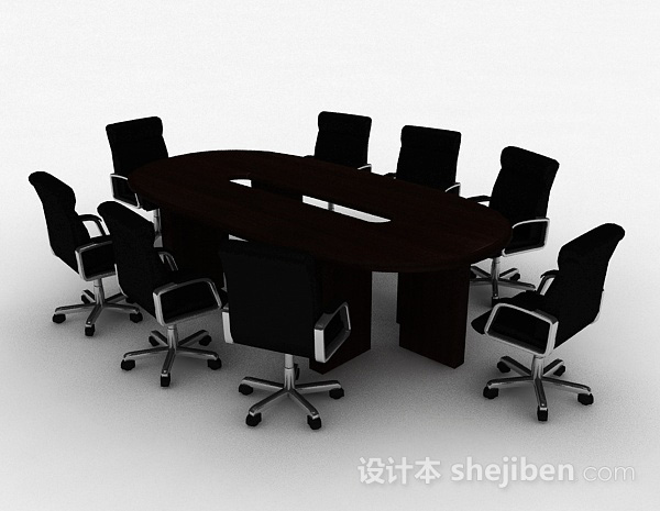 现代风格长方形多人会议桌椅组合3d模型下载
