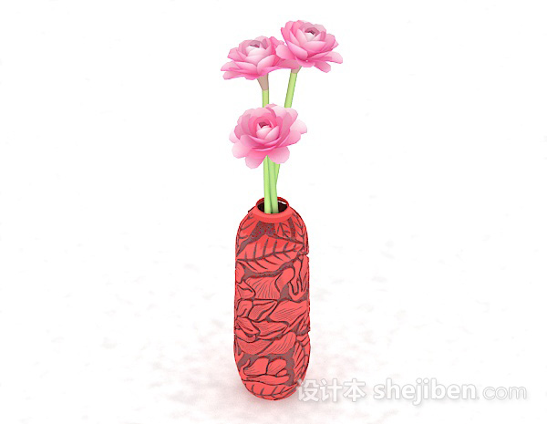 现代风格红色雕花花瓶3d模型下载