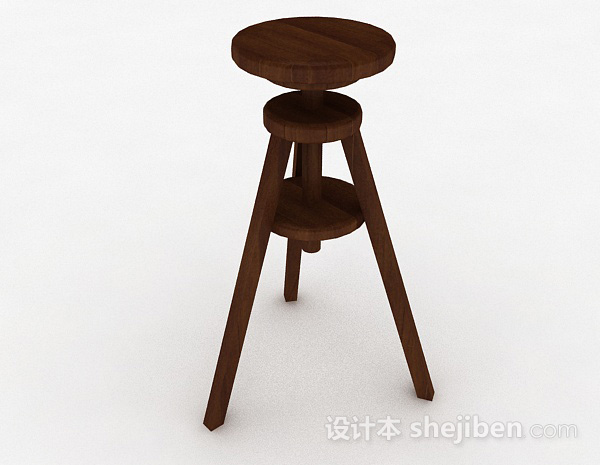 棕色木质圆形独凳3d模型下载